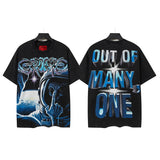 Godspeed t-shirt short-sleeved men's washed cotton printing hot diamond holes street clothing