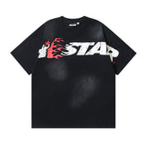 Men's short-sleeve t-shirt - washed print with hotfix rhinestones - 100% cotton - premium quality