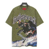 Godspeed t-shirt short-sleeved men's washed cotton printing hot diamond holes street clothing