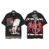 Men's t-shirt short-sleeved washed hot diamond printing g pure cotton hip hop street printing