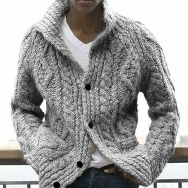 Men Sweater Men's Loose Solid Color Retro Casual Jacket