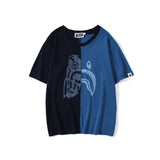 Bathing Ape T Shirt Tiger Head Shark Head Stitching Denim Color Short Sleeve T-shirt