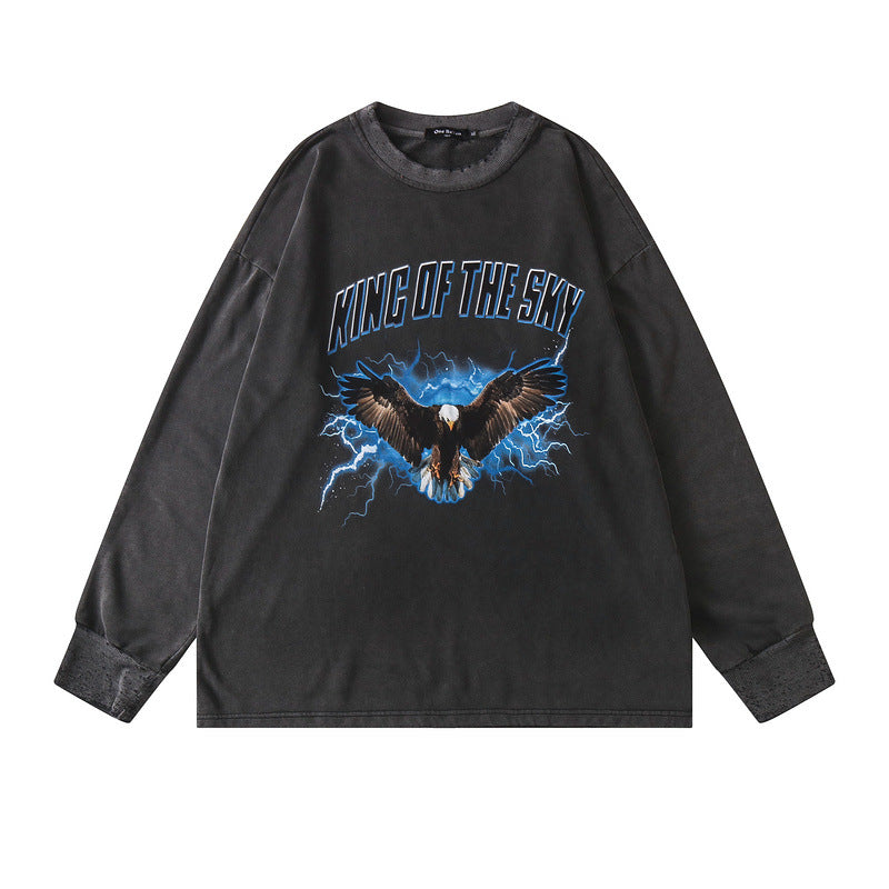 Men Long Sleeve Shirt Men's Vintage Long Sleeve T-shirt Ins Wash Water Loose Sweater