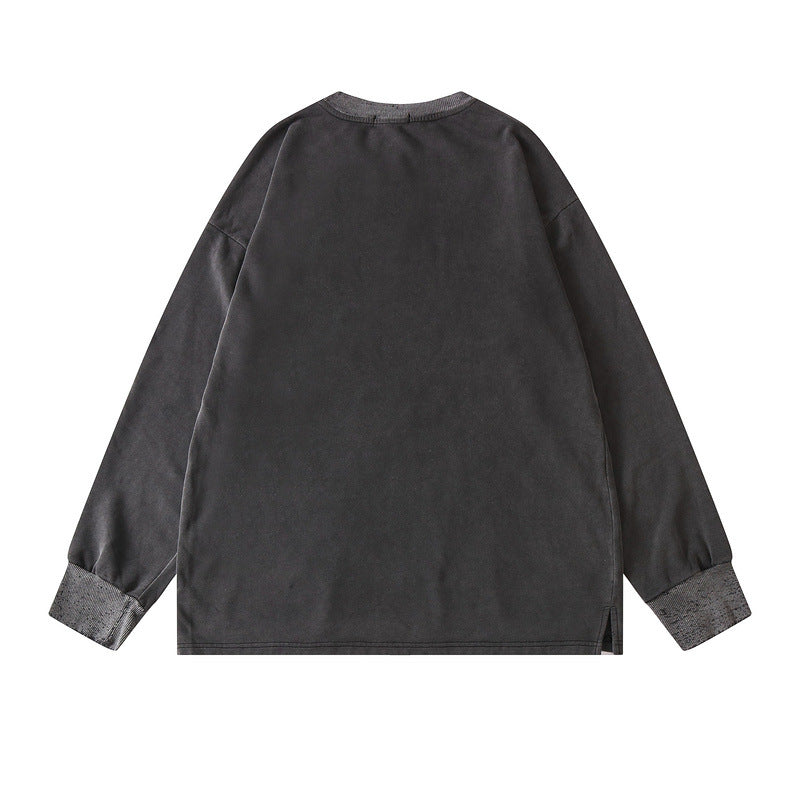 Men Long Sleeve Shirt Men's Vintage Long Sleeve T-shirt Ins Wash Water Loose Sweater