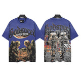 Godspeed t-shirt short-sleeved men's washed cotton printing hot diamond holes street clothing