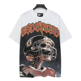 Men's youth t-shirt with rhinestone print, 100% cotton, american retro style