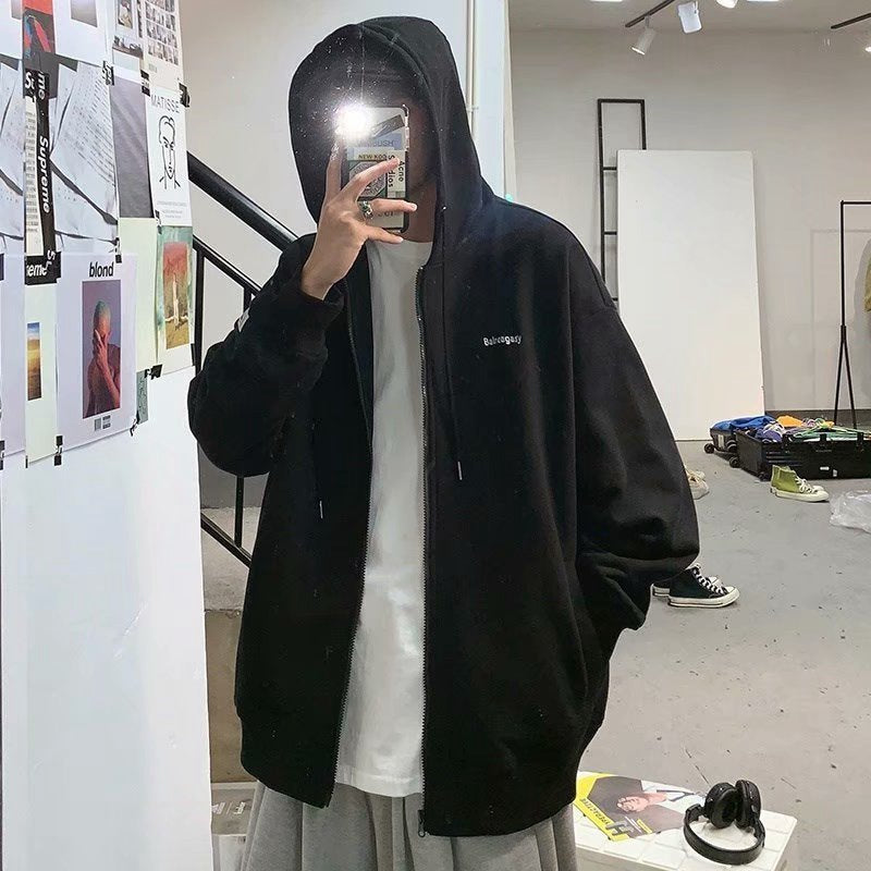 Men Hoodie Sweater Men's Hooded Zipper Hong Kong Style Casual Autumn