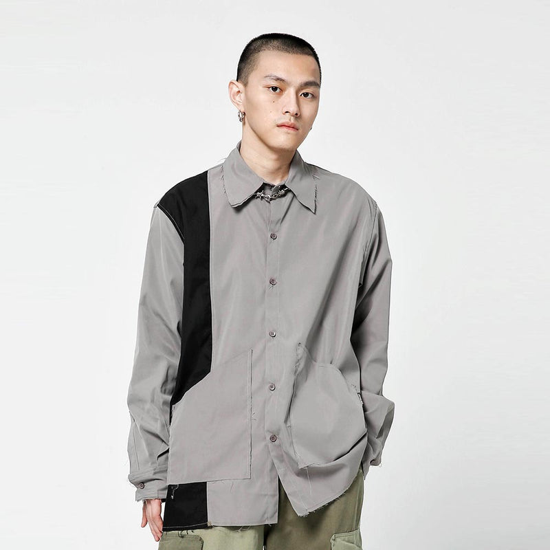 Men Long Sleeve T Shirt Stitching Long Sleeve Shirt Street BF Loose Multicolor Shirt