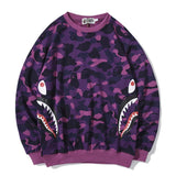 Bathing Ape Sweatshirts Fashion Brand Camouflage Shark Head Print Cotton Terry round Neck Sweater