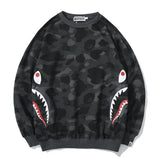 Bathing Ape Sweatshirts Fashion Brand Camouflage Shark Head Print Cotton Terry round Neck Sweater