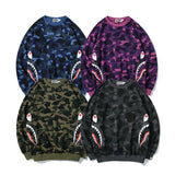 Bathing Ape Sweatshirts Fashion Brand Camouflage Shark Head Print Cotton Terry round Neck Sweater