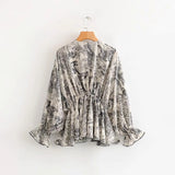 Women T-Shirt Spring and Autumn Vintage Print Shirt Long Sleeve