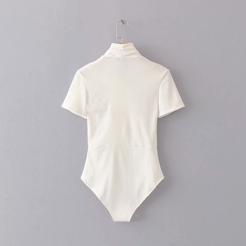 Women T-Shirt Slim V-neck Short Sleeve Solid Color One-Piece T-shirt Top