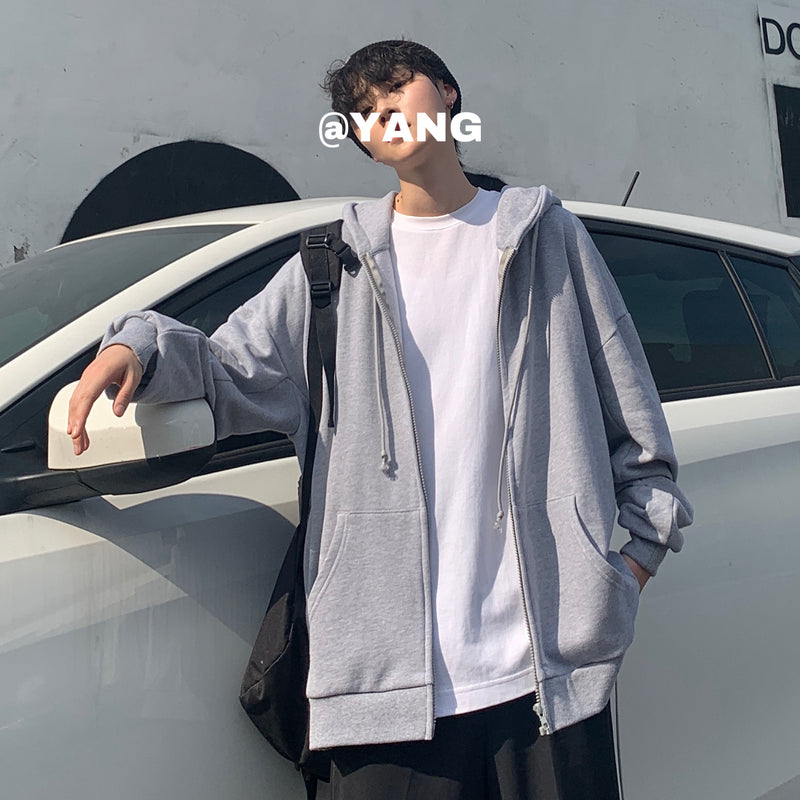 Men Hoodie Japanese Style Vintage Cardigan Sweater Men's Hooded Hong Kong Style Loose