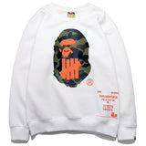 Bathing Ape Sweatshirts Autumn and Winter Camouflage Monkey Head Printed Loose round Neck Fleece-Lined Sweater Men and Women
