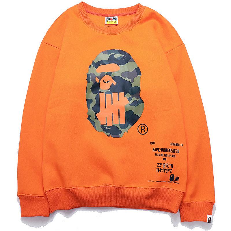 Bathing Ape Sweatshirts Autumn and Winter Camouflage Monkey Head Printed Loose round Neck Fleece-Lined Sweater Men and Women