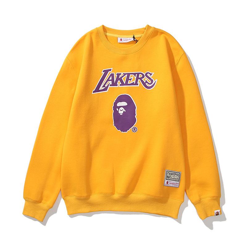 Bathing Ape Sweatshirts Lakers Crew Neck Sweater Velvet Padded Bottoming Shirt