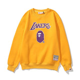 Bathing Ape Sweatshirts Lakers Crew Neck Sweater Velvet Padded Bottoming Shirt