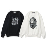 Bathing Ape Sweatshirts Printed Men's and Women's Casual Fleece-Lined Crew Neck Sweater