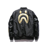 Bathing Ape Jacket Black Gold Embroidered Leather Jacket Baseball Uniform Autumn and Winter Thickening Cotton-Padded Coat Men's Clothing