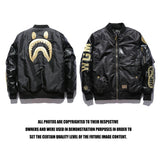 Bathing Ape Jacket Black Gold Embroidered Leather Jacket Baseball Uniform Autumn and Winter Thickening Cotton-Padded Coat Men's Clothing