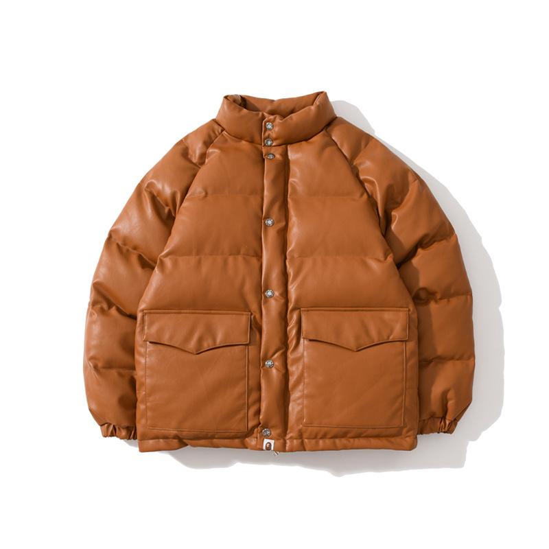 Bathing Ape Coat Autumn and Winter Takuya Kimura Same Style Classic Brown Leather Thickened Cotton-Padded Coat Clothing