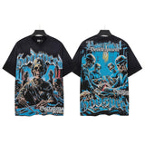 Godspeed t-shirt short-sleeved men's washed cotton printing hot diamond holes street clothing