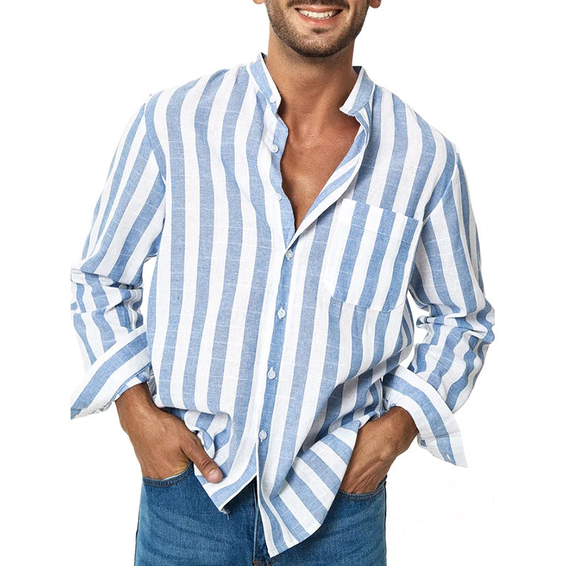 Men Shirt Jacket Striped Casual Shirt Men