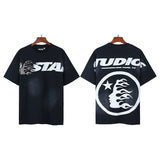 Men's short-sleeve t-shirt - washed print with hotfix rhinestones - 100% cotton - premium quality