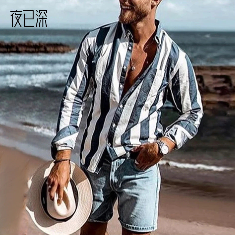 Men Shirt Jacket Striped Casual Shirt Men