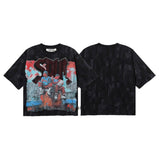 Bkys men's short-sleeve t-shirt - streetwear print, washed, rhinestone detail, 100% cotton