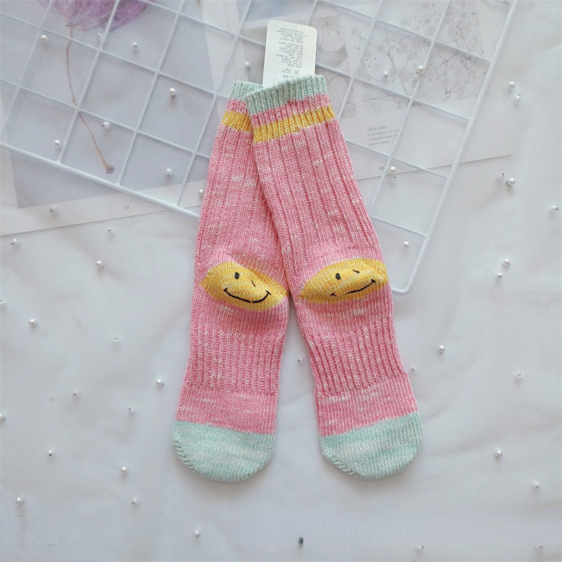 Kapital Sock Heel Smiley Socks Japanese Hiata Hehong Smiley RetroMid-Calf Socks Double Needle Thick Thread