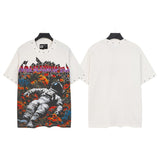 Godspeed t-shirt short-sleeved men's washed cotton printing hot diamond holes street clothing