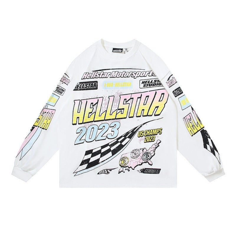Men's long-sleeve t-shirt - washed cotton print - streetwear
