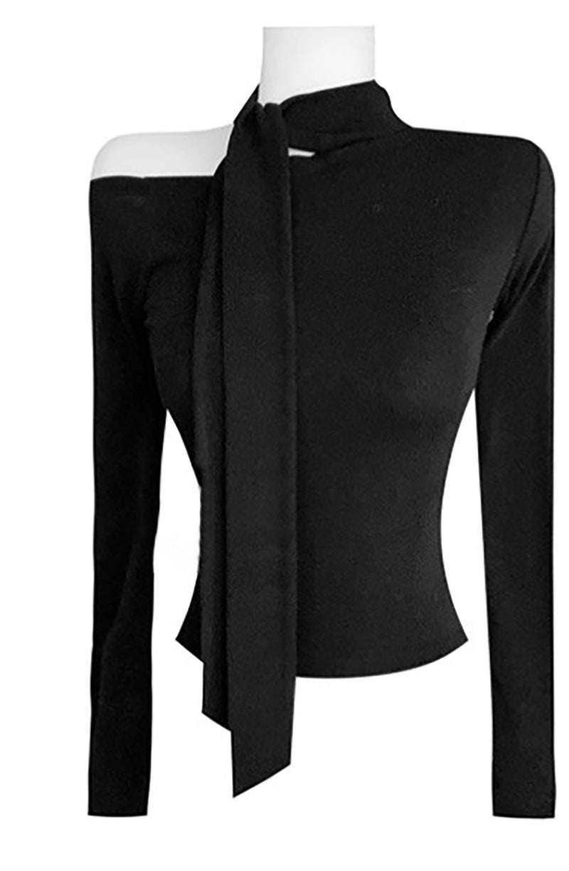 Women Long Sleeve Shirt Top Long Sleeve Bottoming Shirt Scarf Collar Spring and Autumn