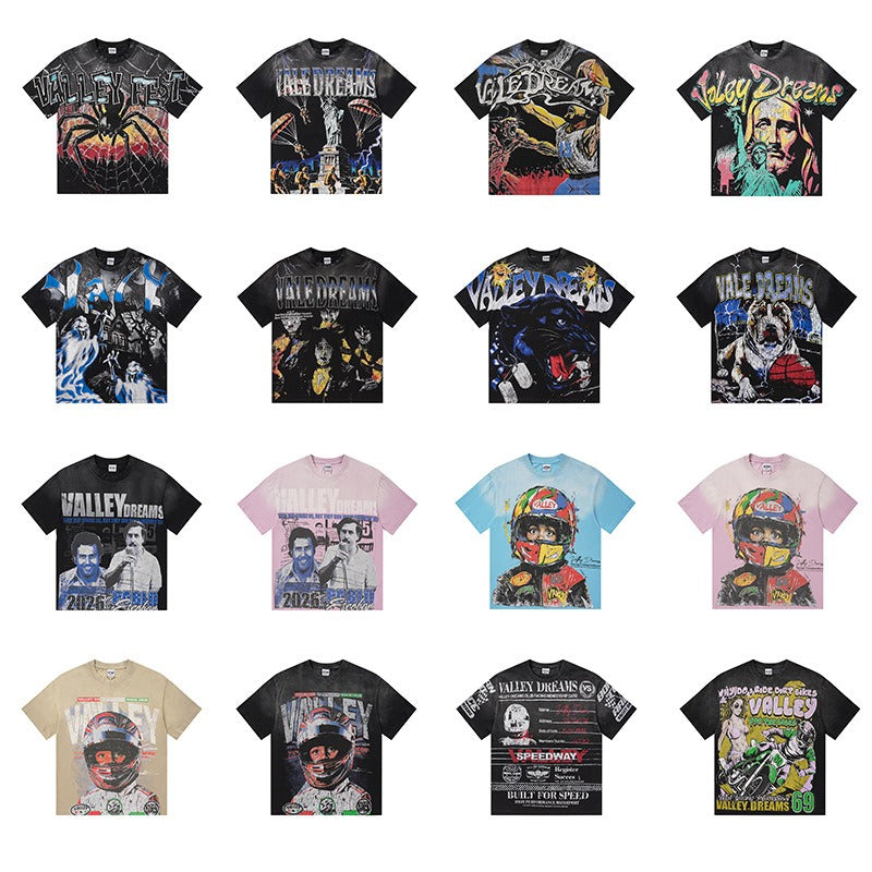 Vally men's short-sleeve t-shirt - washed, streetwear print, european & american style
