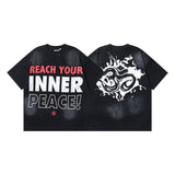Men's short-sleeve t-shirt - washed print with hotfix rhinestones - 100% cotton - premium quality
