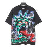 Godspeed t-shirt short-sleeved men's washed cotton printing hot diamond holes street clothing