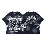 Men's short-sleeve t-shirt - washed print with hotfix rhinestones - 100% cotton - premium quality