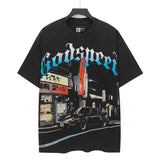 Godspeed men's short-sleeve t-shirt - washed print, hotfix rhinestone detail, streetwear style