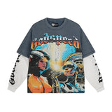 Men's long-sleeve t-shirt - washed print tee - 100% cotton