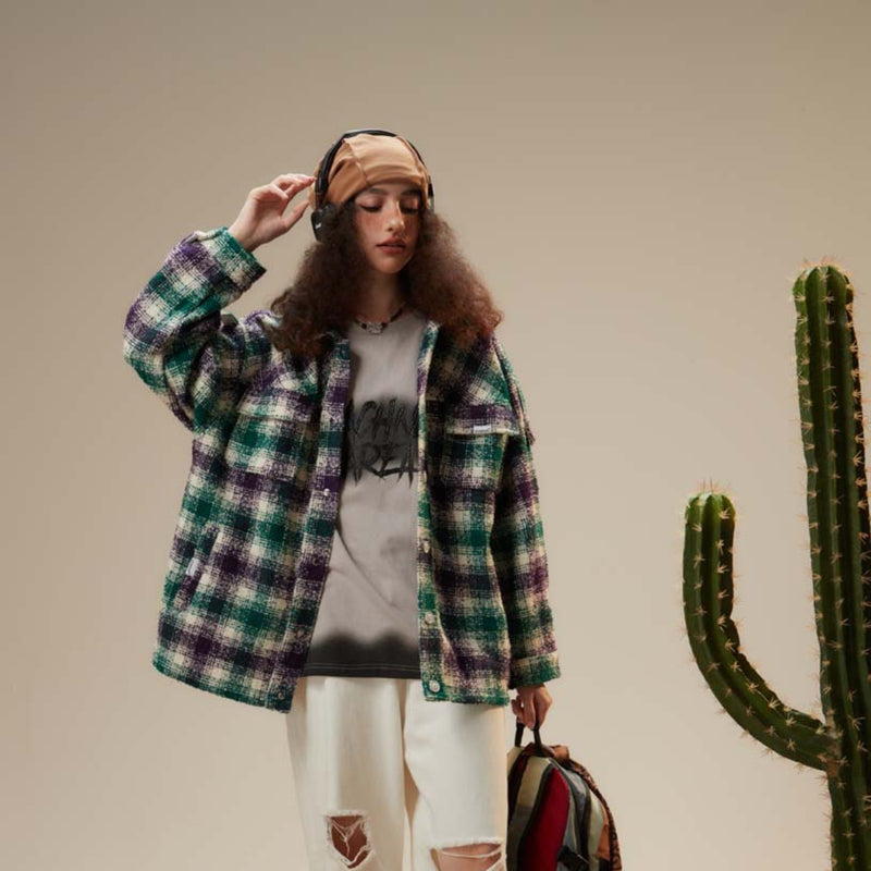 Unisex Sweater Fall Plaid Colorblock Shirt