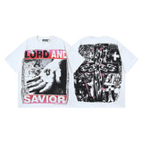 Men's short-sleeve t-shirt - washed print with hotfix rhinestones - 100% cotton - premium quality