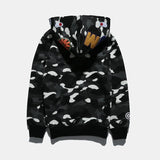 Bathing Ape Hoodie Autumn and Winter Men's Shark Luminous Camouflage Brushed Shark Sweater Men's Hooded Casual Coat