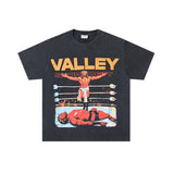 Valley t-shirt men's short-sleeved street printing hot diamond washed cotton