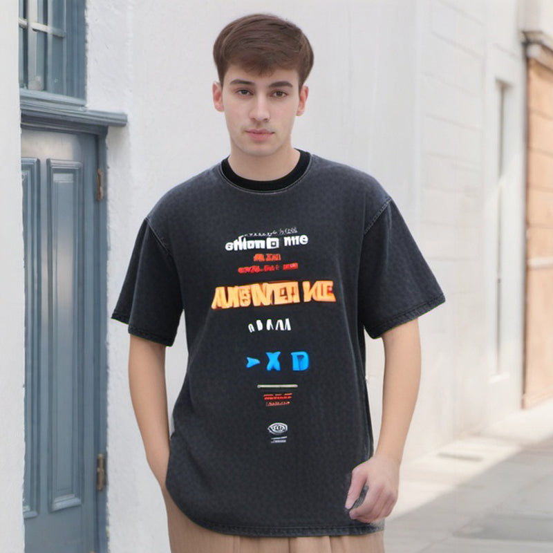 Men T Shirts Vintage Letter Print Short Sleeve