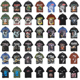 Washed and hot-drilled men's t-shirt short-sleeved g pure cotton hip hop street