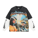 Men's long-sleeve t-shirt - washed print tee - 100% cotton