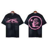 Men's short-sleeve t-shirt - washed print with hotfix rhinestones - 100% cotton - premium quality