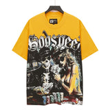 Men's youth t-shirt with rhinestone print, 100% cotton, american retro style